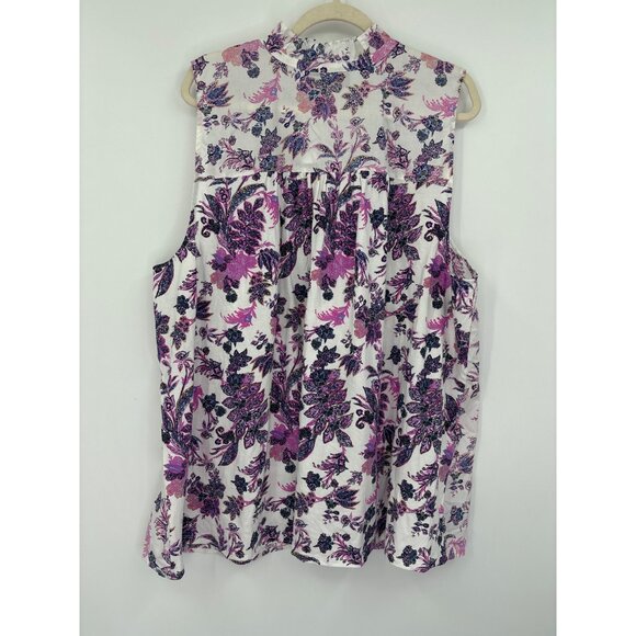 Lane Bryant Cotton Paisley Sleeveless Ruffle V-Neck Top Purple 26/28 NEW - Picture 5 of 5